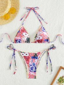 SHEIN Swim Paisley Print Knot Side Bikini Set Summer - Multicolor - View 5