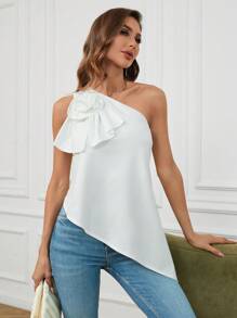Aveloria 3D Blumen Asymmetrischer Saum One-Shoulder Top