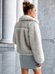 Anewsta Của phụ nữ Khóa kéo-lên Giải trí Lông Áo khoác - Màu be - Xem 2