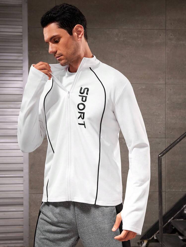 Men's Letter Printed Sports Jacket Workout Tops Sports Jacket