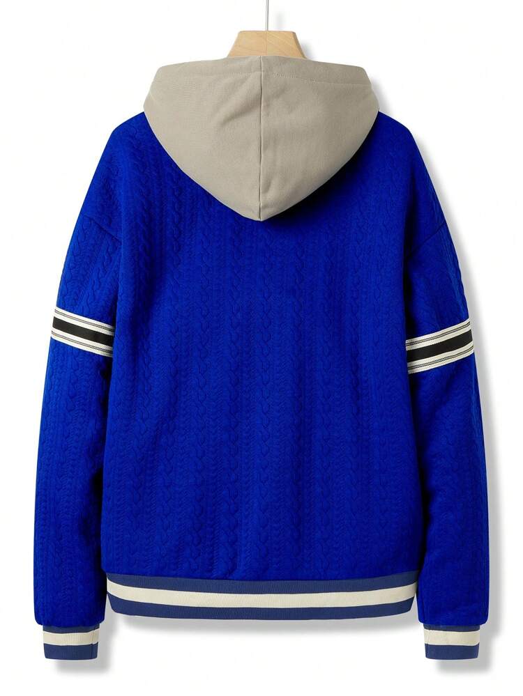 Loose Fit Men's Twisted Knit Baseball Collar Jacket