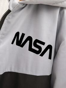 Teen Boys' Color Block Hooded Fleece Jacket With Letter Print - Multicolor - View 4