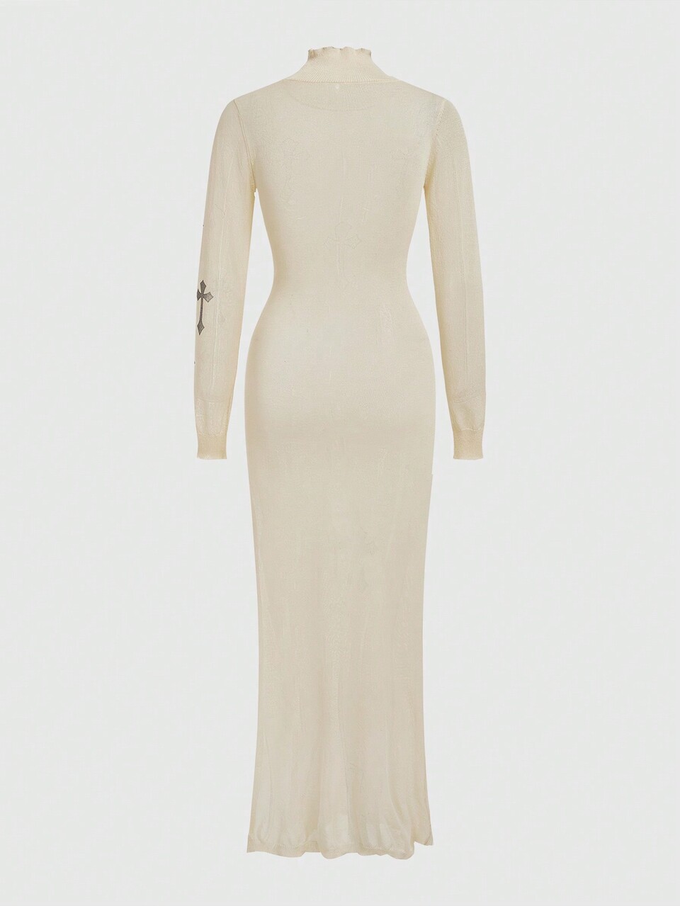 Stand Collar Split Hem Fluffy Knit Dress (Length: Thigh)
