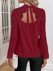 SHEIN Clasi Blusa Roja Para Mujer Sin Espalda De Encaje - Rojo - Ver 5