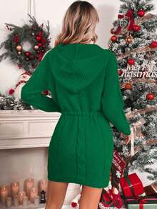 SHEIN LUNE Nửa Zip áo có mũ Đầm Áo len - màu xanh lá - Xem 2