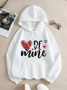 SHEIN EZwear 女性字母印花連帽運動衫 - 白色 - 查看 1