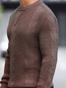 Manfinity Homme Men's Crew Neck Fitted Casual Sweater - Maroon - View 5