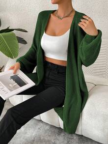 SHEIN Essnce 女士純色針織開衫 - 綠色 - 查看 5