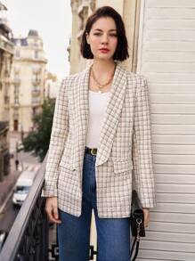 SHEIN Frenchy 女士格紋口袋西裝外套 - 彩色 - 查看 6