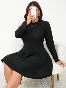 SHEIN Frenchy Kích thước lớn Màu thuần Tay áo dài Đầm - màu đen - Xem 5