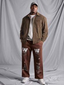 Manfinity Homme Men's Plus Size Front Pocket Shacket - Brown - View 3
