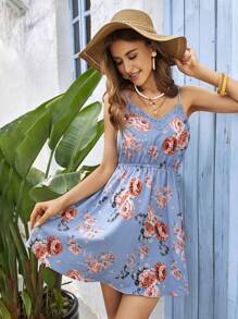 SHEIN VCAY 女式花卉印花拼接蕾絲細肩帶洋裝 - 彩色 - 查看 6