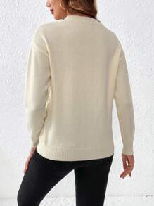 SHEIN LUNE 女款三色閃光聖誕樹設計圓領毛衣 - 杏色 - 查看 2