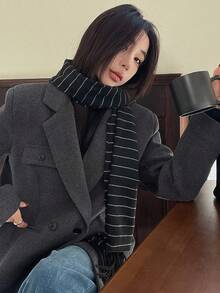 DAZY Striped Fringe Hem Scarf - Black - View 3