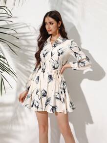 Aveloria Rosie Vestido de manga larga con estampado aleatorio, atuendo de vacaciones para mujer