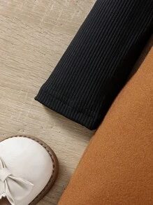 SHEIN 孩童女孩格紋領子、腰帶、背心、外套、長袖t卹、帽子配套裝 - 卡其色 - 查看 4