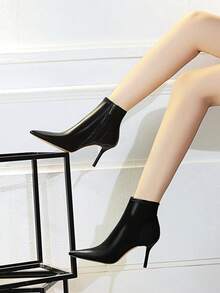 欧美风时尚细高跟尖头性感夜店踝靴 - 黑色 - 查看 4