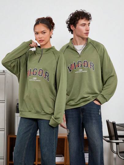 Manfinity VCAY Sudadera con mangas raglán y gráfico de letras, para otoño e invierno