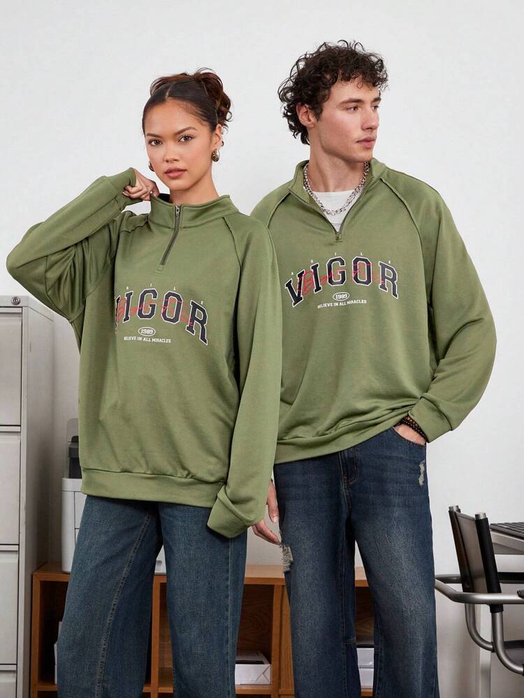 Letter Graphic Raglan Sleeve Sweatshirt, For Fall Winter