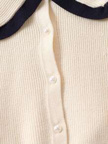 SHEIN 年轻女孩花卉刺绣彼得潘领毛衣和百褶裙套装 - 藍白色 - 查看 4