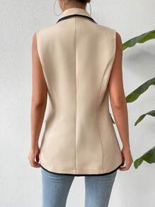 SHEIN Privé Của phụ nữ Tương phản Màu sắc Vòng cổ Mở Mặt trước Áo khoác Vest Áo khoác - Màu be - Xem 2