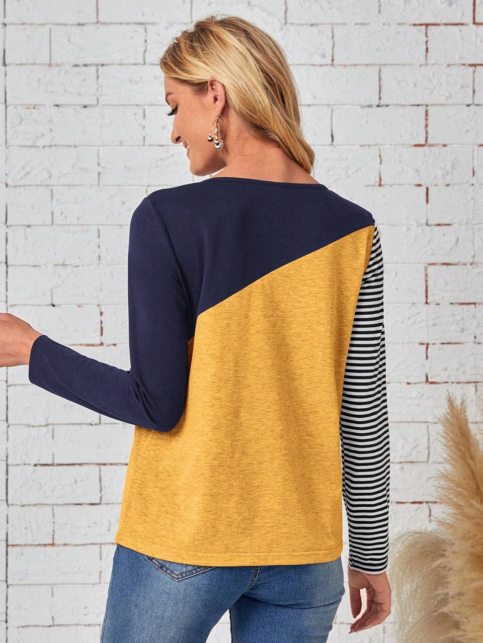 Striped Print Colorblock Tee