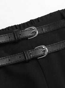 SHEIN LUNE 女式大尺碼束帶寬褲 - 黑色 - 查看 3