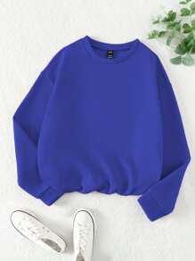 SHEIN LUNE Của phụ nữ Màu thuần Thả vai Lông cừu Áo nỉ - Màu xanh lam - Xem 1