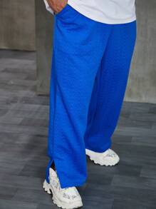 Manfinity Hypemode Pantalones De Chándal De Talla Grande Para Hombres Con Piernas Anchas Y Dobladillo Dividido - Azul - Ver 6