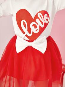 SHEIN 2入組寶寶女孩休閒可愛心形字母印花裝備 - 紅白色 - 查看 6