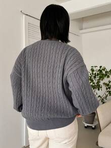 Dazy Petite Plus NỮ Màu thuần Vòng cổ Tay áo dài Áo chui đầu Áo len - Xám - Xem 2