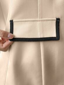 SHEIN Privé Của phụ nữ Tương phản Màu sắc Vòng cổ Mở Mặt trước Áo khoác Vest Áo khoác - Màu be - Xem 7