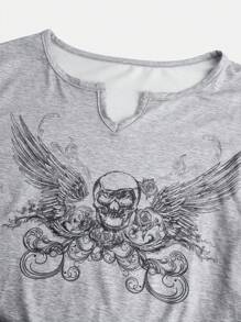 SHEIN Explorewe 年輕女孩的y2k風格骷髏印花t恤 - 灰色 - 查看 4