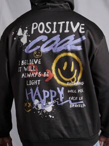 Manfinity LEGND Sudadera Con Capucha De Talla Grande Para Hombre Con Bolsillo Canguro Y Estampado De Letras - Negro - Ver 6