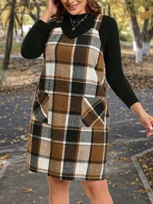 SHEIN LUNE 大尺碼格子拼色連身裙 - 彩色 - 查看 5