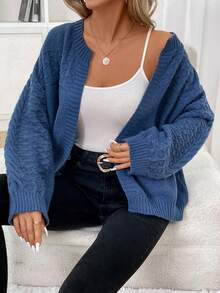 EMERY ROSE Của phụ nữ màu trơn Áo len Mở - Màu xanh lam - Xem 6