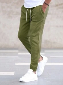 Manfinity Homme 男士束口腰運動褲 - 軍綠色 - 查看 2