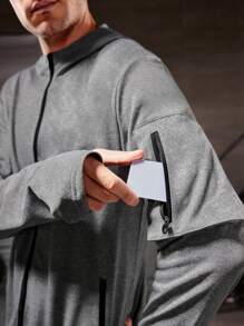 Manfinity Boxing Boyfriend Style Men's Solid Color Zipper Hooded Sports Jacket Workout Tops Grey Jacket Sports Jacket - Grey - View 3