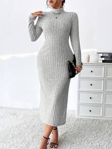 Celure Kích thước lớn Của phụ nữ Cái nĩa cao Sọc Đầm - Xám - Xem 6