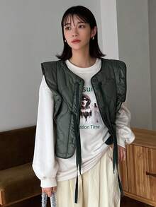 FRIFUL 女式無袖絎縫短襯墊大衣 - 綠色 - 查看 4