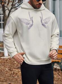 Manfinity Homme Men's Plus Size Bird Printed Hoodie - Apricot - View 1