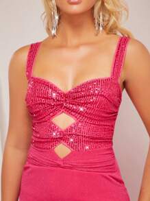 SHEIN Unity Cut Out Front Sequin Bodycon Dress - Hot Pink - View 4