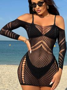 Swim SXY Summer Beach Women's Beach Wear Hollow Out Perspective Cover Up Music Festival