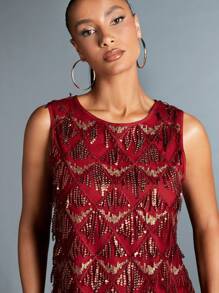 SHEIN BAE Women's Sleeveless Sequin Bodycon Dress - Burgundy - View 3