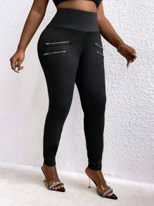 Maweii Kích thước lớn Của phụ nữ Chi tiết dây kéo Xà cạp - màu đen - Xem 5