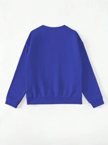 SHEIN LUNE Của phụ nữ Màu thuần Thả vai Lông cừu Áo nỉ - Màu xanh lam - Xem 2