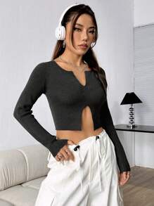 Flirla Women  Solid Color Asymmetrical Ribbed Pullover Sweater Knit Pullover Fall Winter Outfit