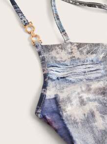 SHEIN Privé 女士牛仔效果围脖领细肩带连衣裙