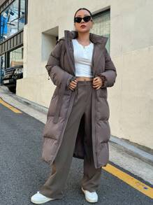 DAZY Women's Zippered Hooded Padded Coat With Belted Waist, Ladies Winter Casual Belted, Pocket, Zipper Regular Sleeve Hooded Regular Fit Mocha Brown Plain Women Padded Coats, Winter Warmth/ Winter Fashion ,Winter Women Clothes,Winter Coat Women - Mocha Brown - View 6