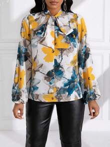 SHEIN Lady 花卉圖案綁領襯衫 - 彩色 - 查看 6